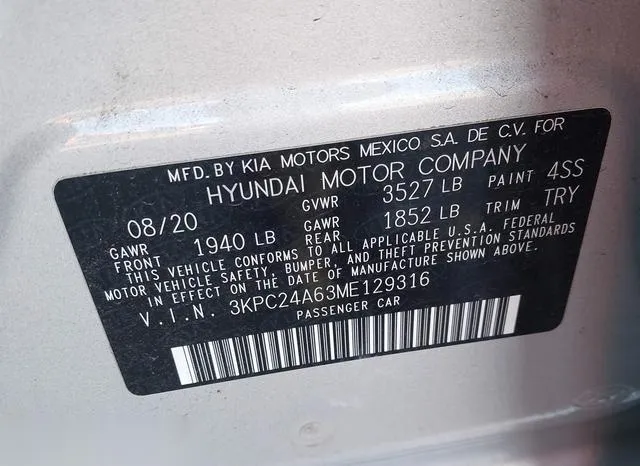 3KPC24A63ME129316 2021 2021 Hyundai Accent- SE 9