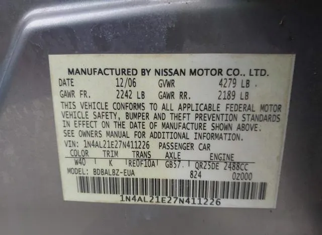 1N4AL21E27N411226 2007 2007 Nissan Altima- 2-5 S 9