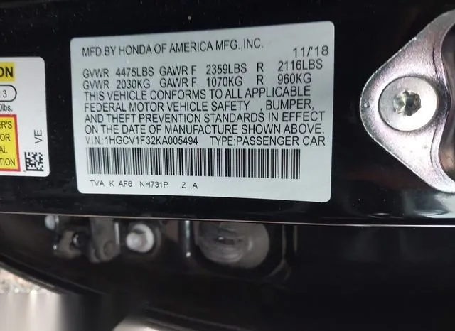 1HGCV1F32KA005494 2019 2019 Honda Accord- Sport 9