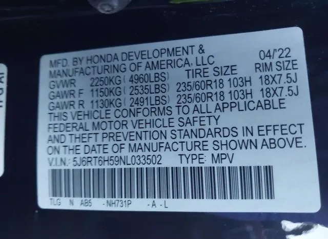 5J6RT6H59NL033502 2022 2022 Honda CR-V- Hybrid Ex 9