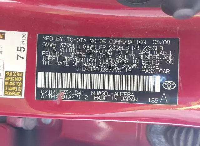 JTDKB20U287795119 2008 2008 Toyota Prius 9