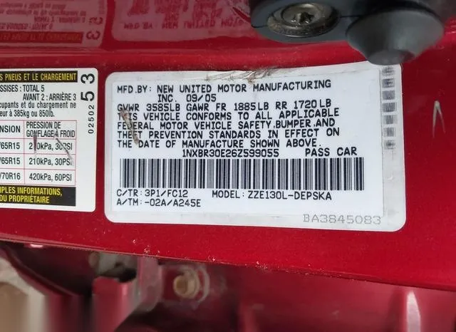 1NXBR30E26Z599055 2006 2006 Toyota Corolla- S 9