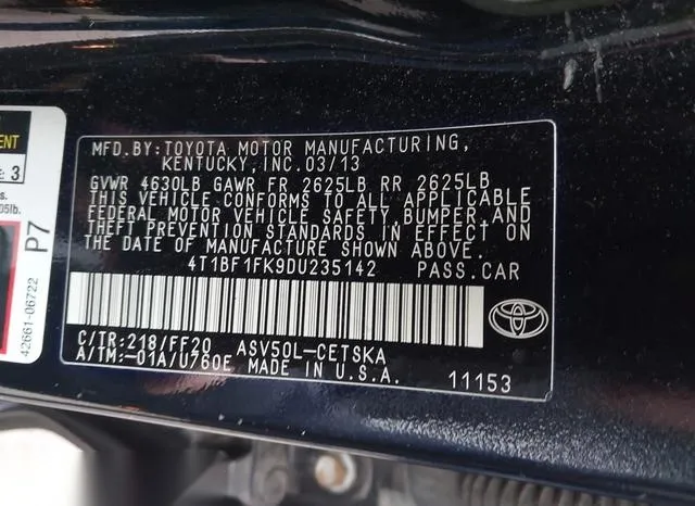 4T1BF1FK9DU235142 2013 2013 Toyota Camry- SE 9