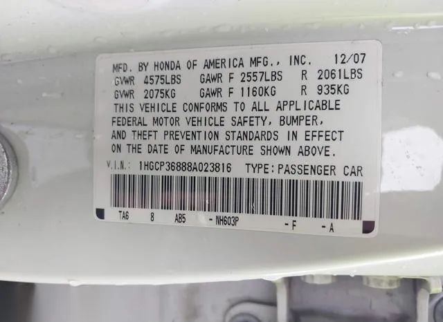 1HGCP36888A023816 2008 2008 Honda Accord- 3-5 Ex-L 9