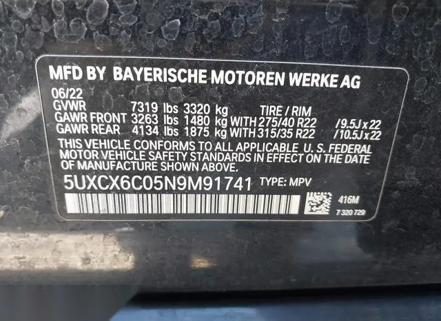 5UXCX6C05N9M91741 2022 2022 BMW X7- M50I 9