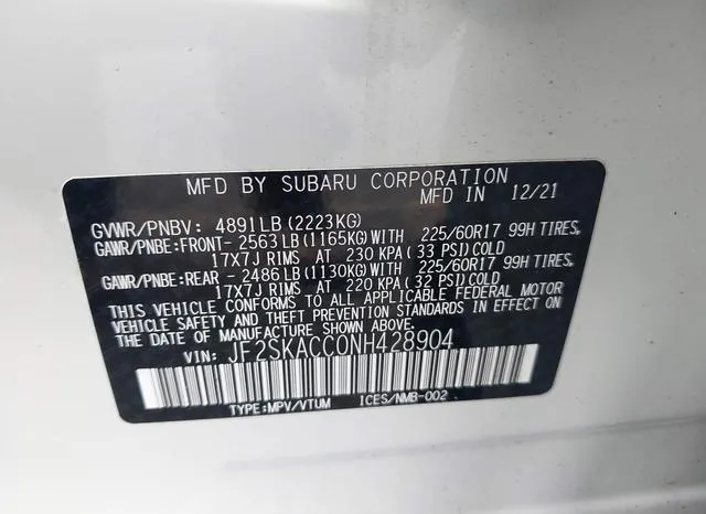 JF2SKACC0NH428904 2022 2022 Subaru Forester 9