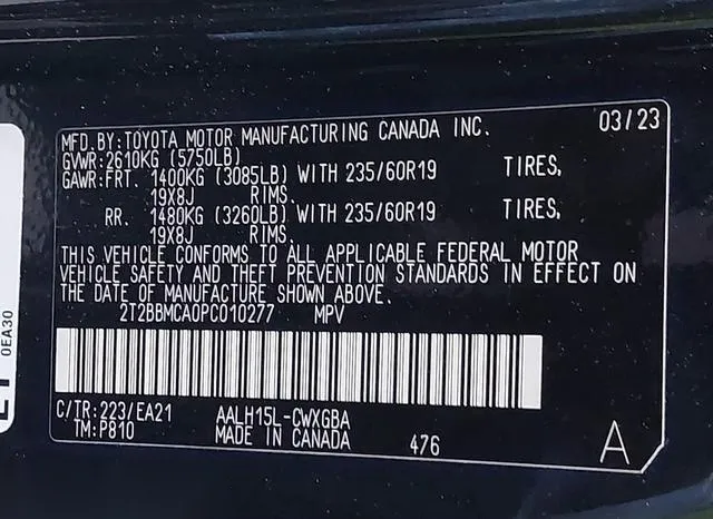 2T2BBMCA0PC010277 2023 2023 Lexus RX 350H- Premium 9