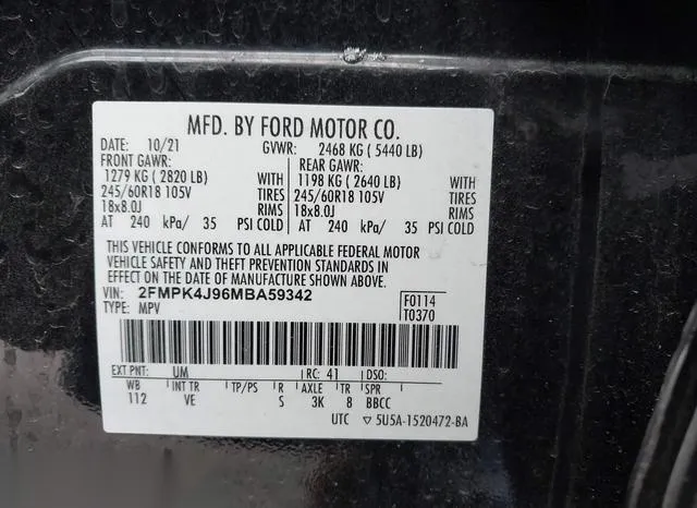 2FMPK4J96MBA59342 2021 2021 Ford Edge- Sel 9