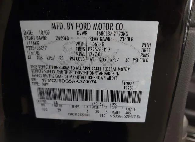 1FMCU9DG5AKA70074 2010 2010 Ford Escape- Xlt 9