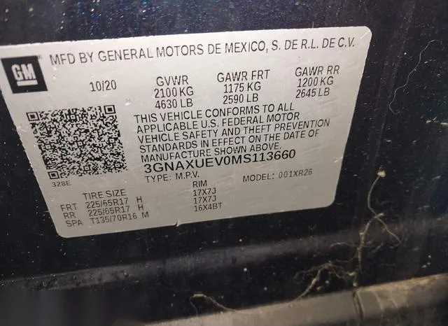 3GNAXUEV0MS113660 2021 2021 Chevrolet Equinox- Awd Lt 9