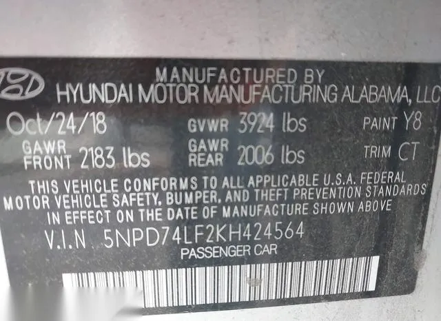 5NPD74LF2KH424564 2019 2019 Hyundai Elantra- SE 9