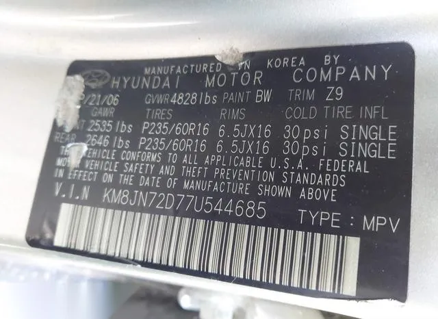 KM8JN72D77U544685 2007 2007 Hyundai Tucson- Limited/Se 9