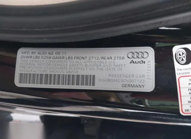 WAUBGAFC3CN007122 2012 2012 Audi A6- 3-0 Premium 9