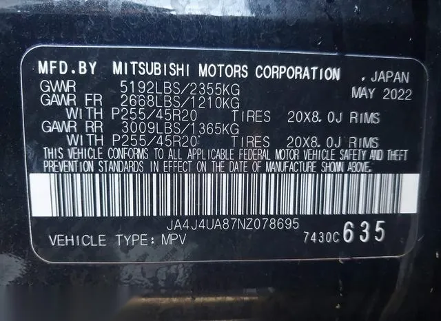 JA4J4UA87NZ078695 2022 2022 Mitsubishi Outlander- Black Edi 9