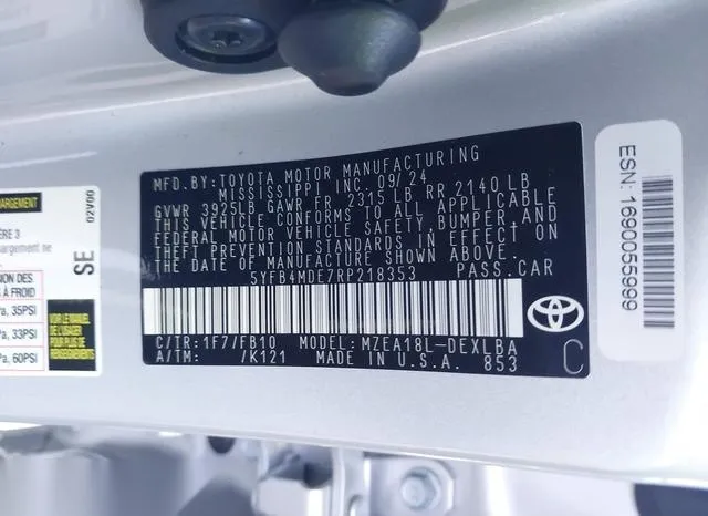 5YFB4MDE7RP218353 2024 2024 Toyota Corolla- LE 9