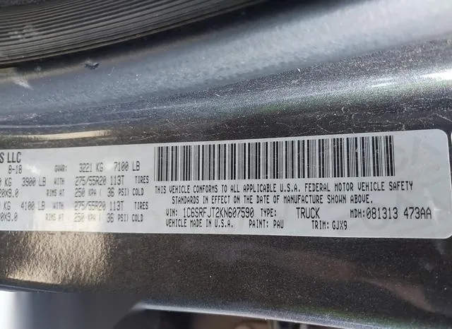 1C6SRFJT2KN607590 2019 2019 RAM 1500- Laramie  4X4 5-7 Box 9