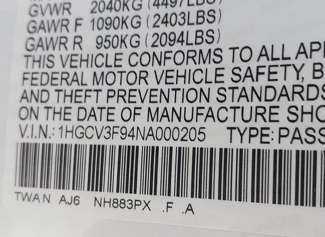 1HGCV3F94NA000205 2022 2022 Honda Accord- Hybrid Touring 9