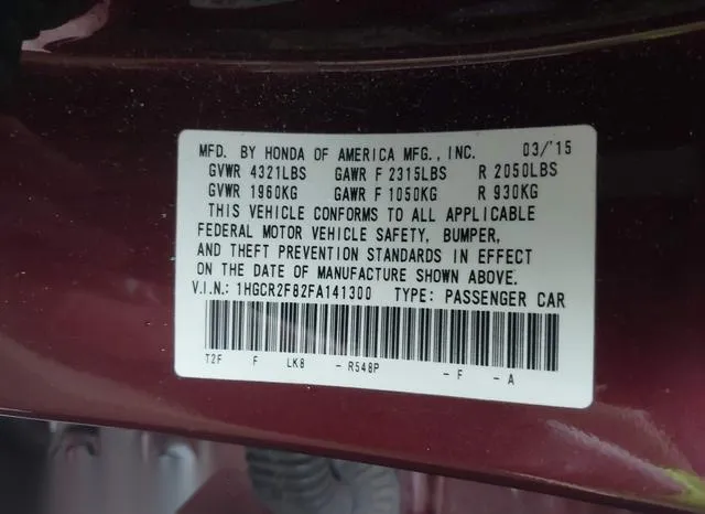 1HGCR2F82FA141300 2015 2015 Honda Accord- Ex-L 9