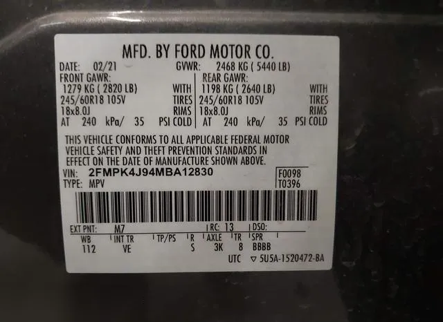 2FMPK4J94MBA12830 2021 2021 Ford Edge- Sel 9