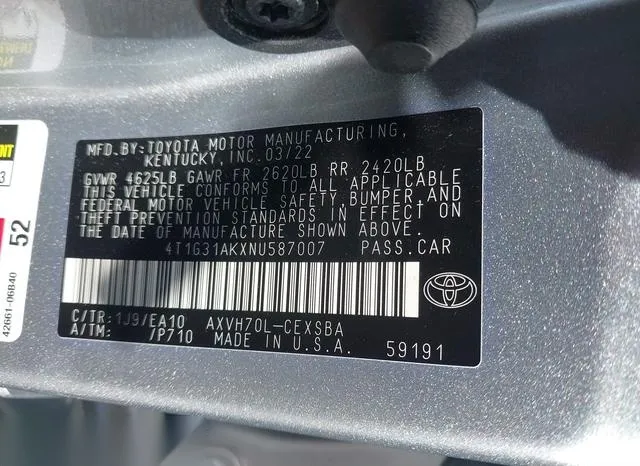 4T1G31AKXNU587007 2022 2022 Toyota Camry- Se Hybrid 9