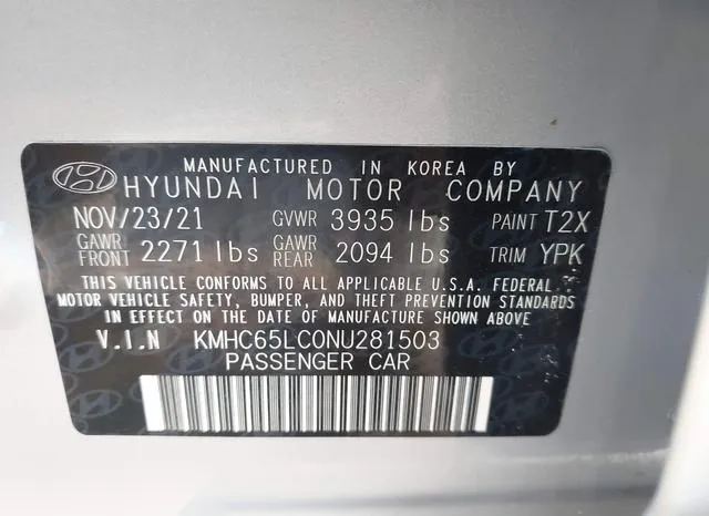 KMHC65LC0NU281503 2022 2022 Hyundai Ioniq- Hybrid Blue 9