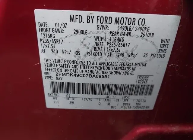 2FMDK49C07BA69551 2007 2007 Ford Edge- Sel Plus 9