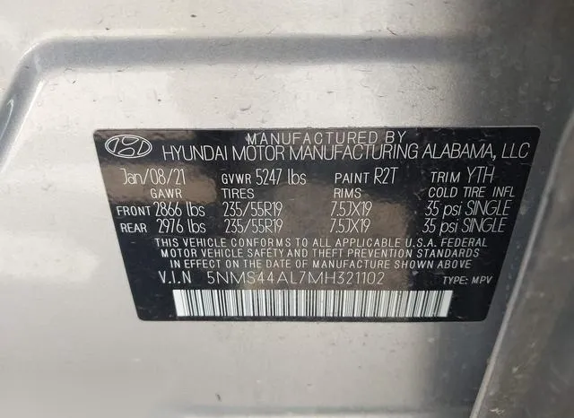 5NMS44AL7MH321102 2021 2021 Hyundai Santa Fe- Limited 9