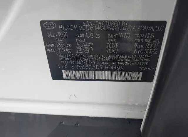 5NMS2CAD5LH243507 2020 2020 Hyundai Santa Fe- SE 9