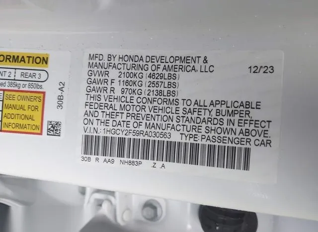 1HGCY2F59RA030563 2024 2024 Honda Accord- Hybrid Sport 9