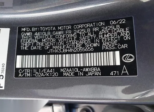 JTHX3JBH4N2055656 2022 2022 Lexus UX 200 9