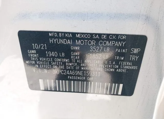 3KPC24A69NE159311 2022 2022 Hyundai Accent- SE 9