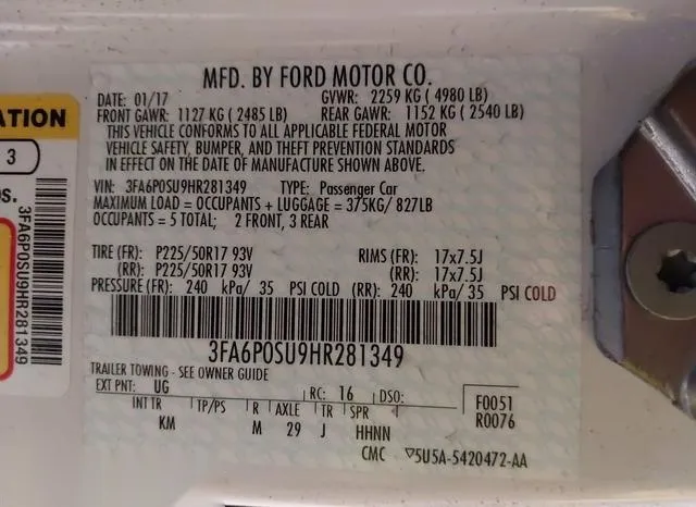 3FA6P0SU9HR281349 2017 2017 Ford Fusion- Energi Titanium 9