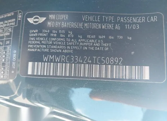 WMWRC33424TC50892 2004 2004 Mini Cooper 9