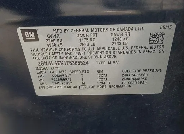 2GNALAEK1F6385524 2015 2015 Chevrolet Equinox- LS 9