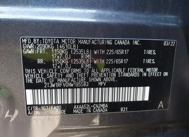 2T3W1RFV0NW195583 2022 2022 Toyota RAV4- Xle 9