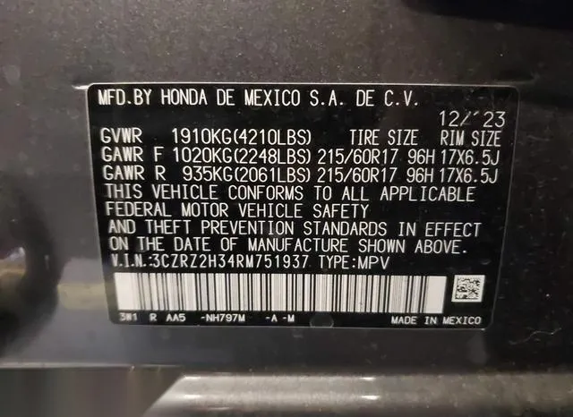 3CZRZ2H34RM751937 2024 2024 Honda HR-V- Awd Lx 9