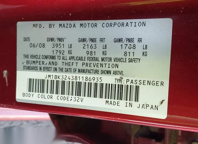 JM1BK324381186935 2008 2008 Mazda 3- S Touring 9