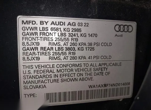 WA1AXBF74ND014008 2022 2022 Audi Q7- Premium 55 Tfsi Quattr 9