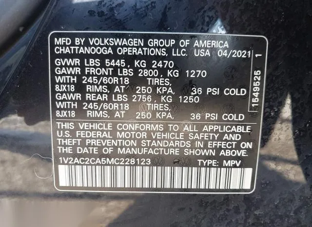 1V2AC2CA5MC228123 2021 2021 Volkswagen Atlas- Cross Sport 2 9