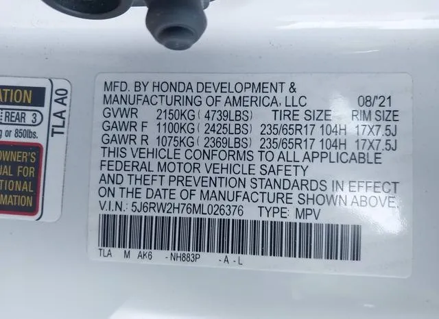 5J6RW2H76ML026376 2021 2021 Honda CR-V- Awd Special Edition 9