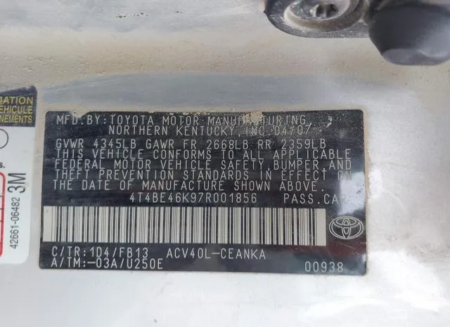 4T4BE46K97R001856 2007 2007 Toyota Camry- LE 9