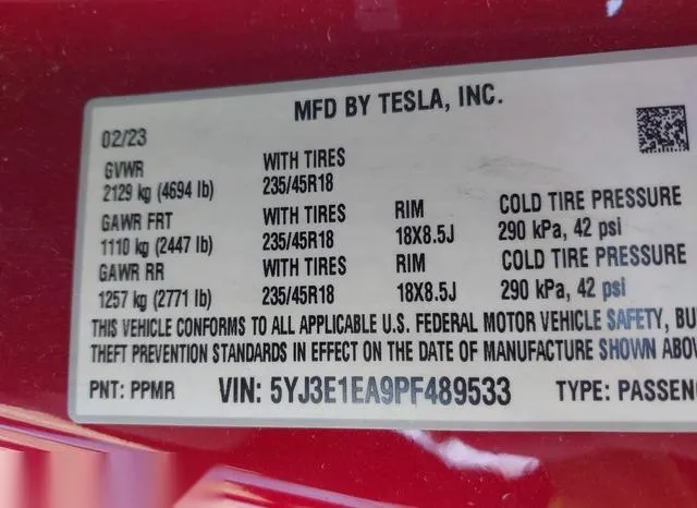 5YJ3E1EA9PF489533 2023 2023 Tesla Model 3- Rear-Wheel Drive 9