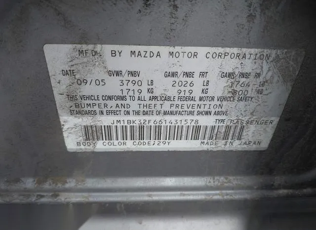 JM1BK32F661431578 2006 2006 Mazda 3- I 9