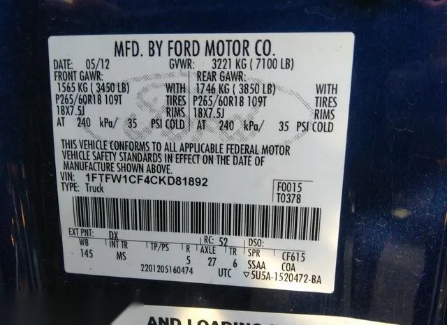 1FTFW1CF4CKD81892 2012 2012 Ford F-150- Xlt 9