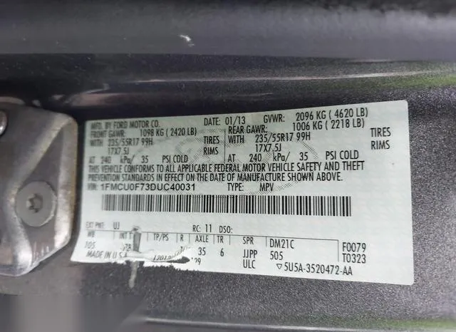 1FMCU0F73DUC40031 2013 2013 Ford Escape- S 9