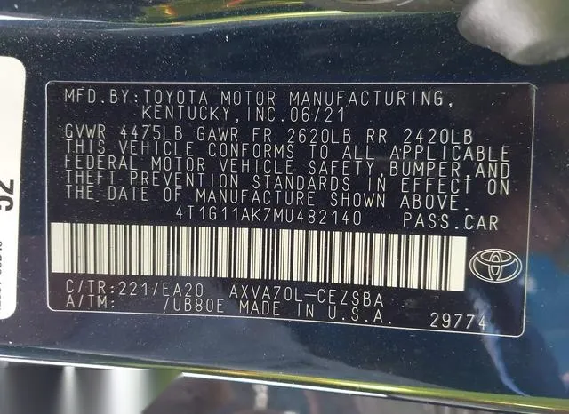 4T1G11AK7MU482140 2021 2021 Toyota Camry- SE 9