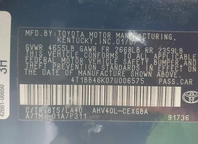 4T1BB46K07U006575 2007 2007 Toyota Camry- Hybrid Hybrid 9