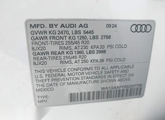 WA1GAAFY0S2007790 2025 2025 Audi Q5- Premium 45 Tfsi S Line 9