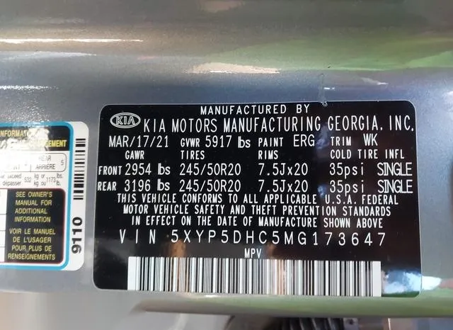 5XYP5DHC5MG173647 2021 2021 KIA Telluride- SX 9