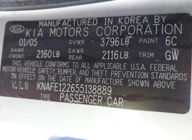 KNAFE122655138889 2005 2005 KIA Spectra- Ex/Lx/Sx 9